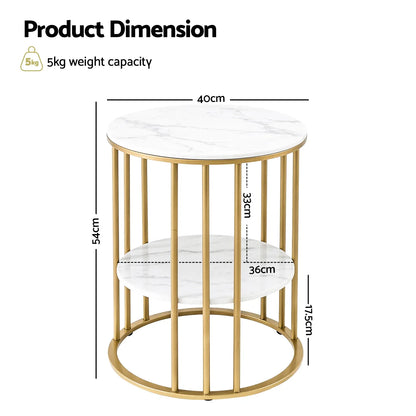 Artiss Coffee Table 2-Tier Round Marble Effect White&Gold - Mekamart Australia