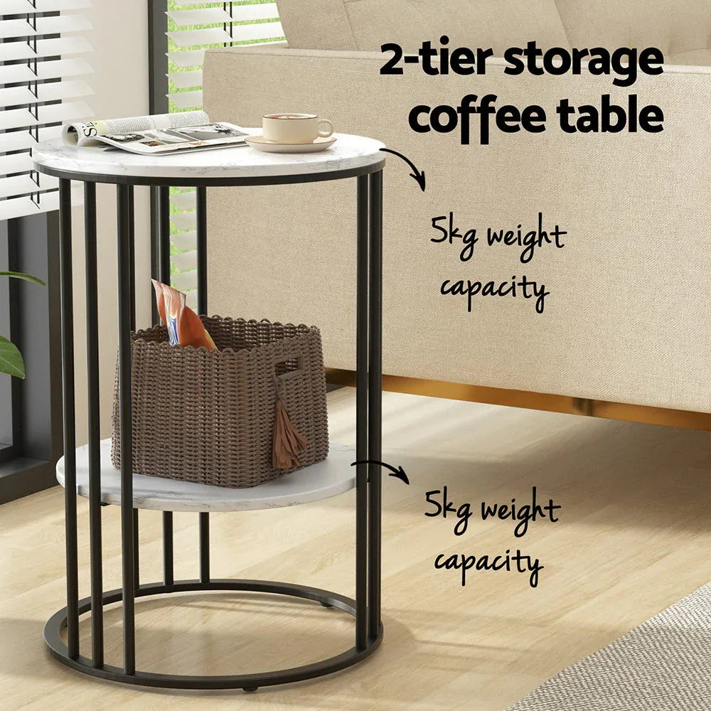 Artiss Coffee Table 2-Tier Round Marble Effect - Mekamart Australia