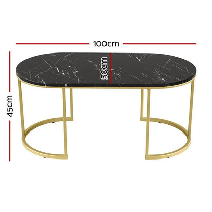 Artiss Coffee Table Marble Effect Black - Mekamart Australia
