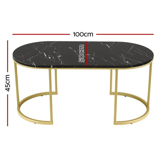 Artiss Coffee Table Marble Effect Black - Mekamart Australia