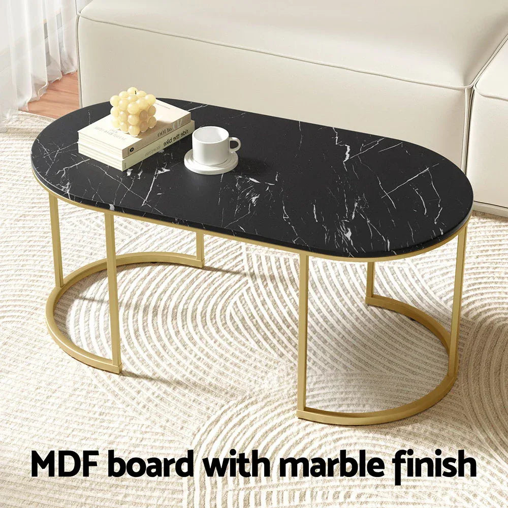 Artiss Coffee Table Marble Effect Black - Mekamart Australia