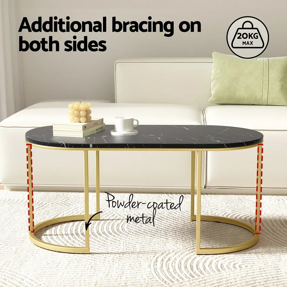 Artiss Coffee Table Marble Effect Black - Mekamart Australia
