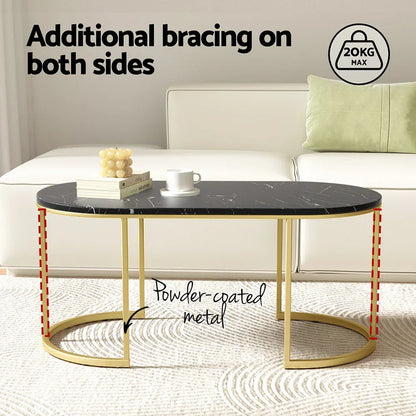 Artiss Coffee Table Marble Effect Black - Mekamart Australia