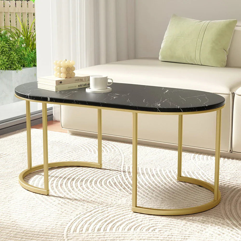 Artiss Coffee Table Marble Effect Black - Mekamart Australia