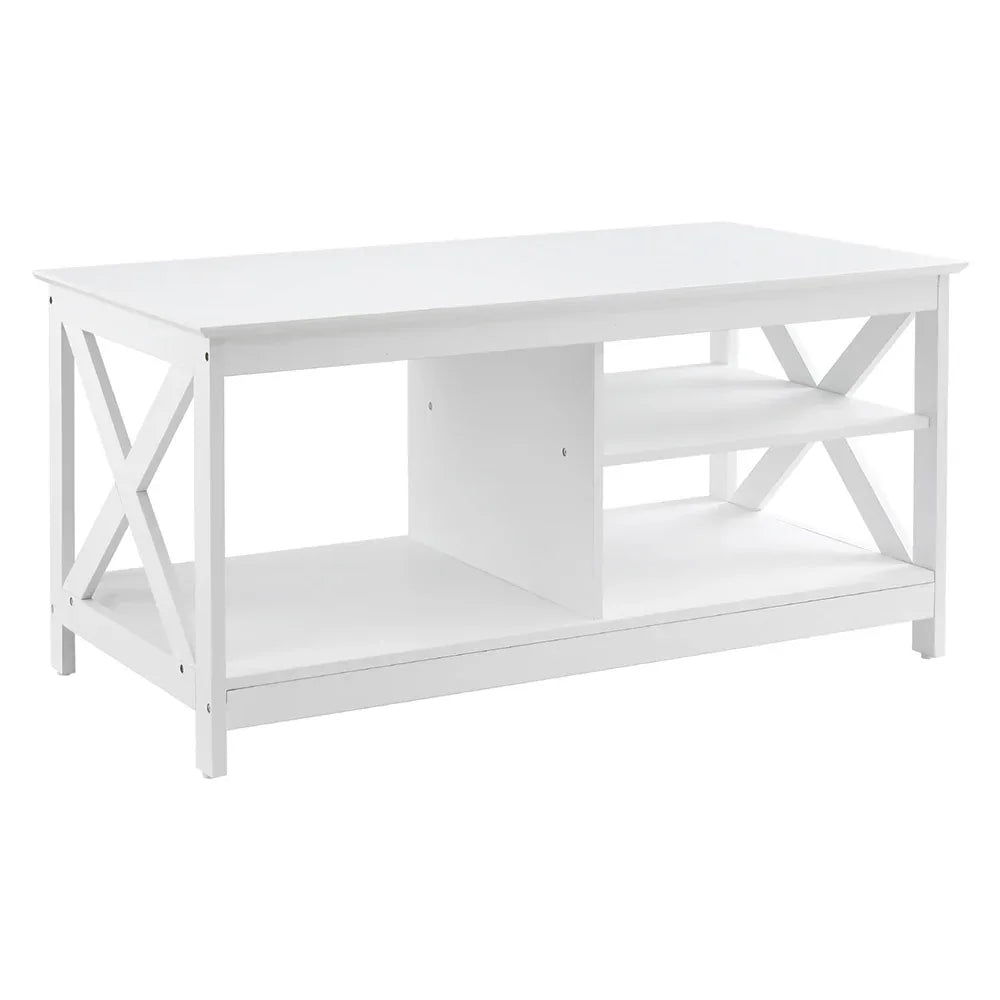 Artiss Coffee Table Storage Shelf White - Mekamart Australia