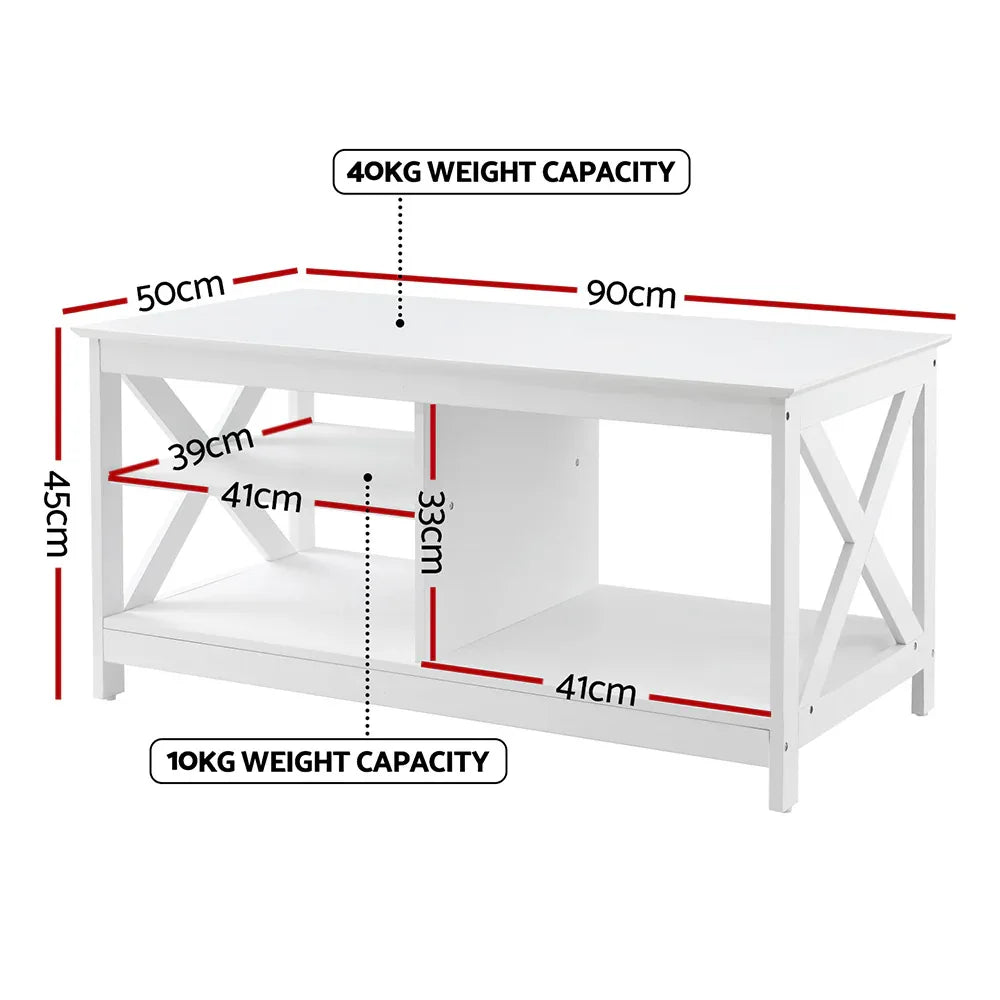 Artiss Coffee Table Storage Shelf White - Mekamart Australia