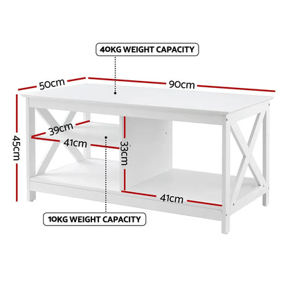 Artiss Coffee Table Storage Shelf White - Mekamart Australia
