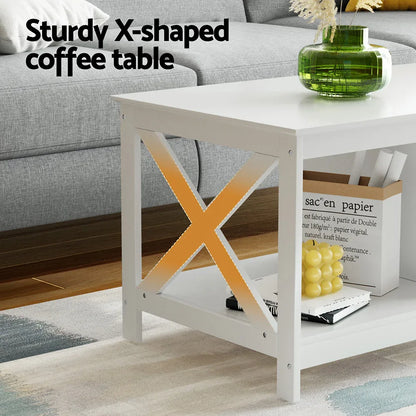 Artiss Coffee Table Storage Shelf White - Mekamart Australia