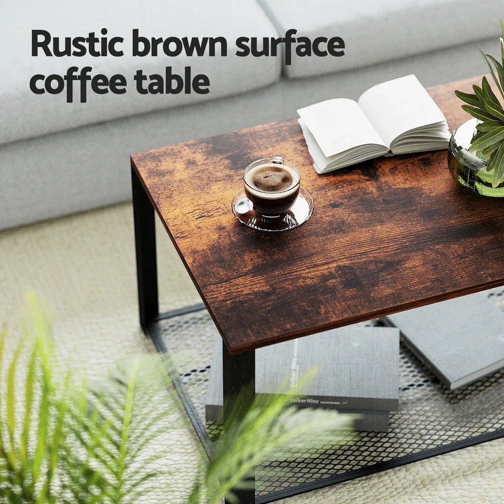 Artiss Coffee Table 2-Tier Rustic Brown 104CM - Mekamart Australia