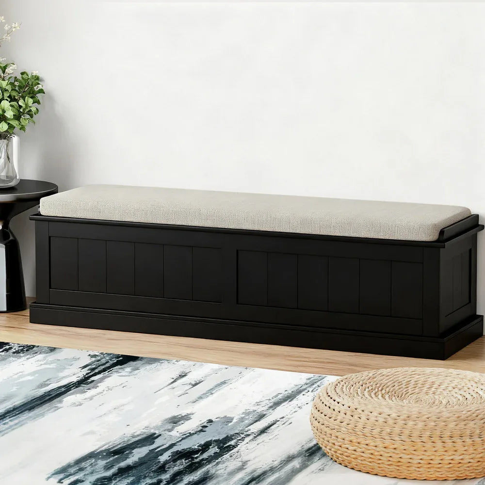Artiss Storage Ottoman Blanket Box 140cm Fluted Black - Mekamart Australia