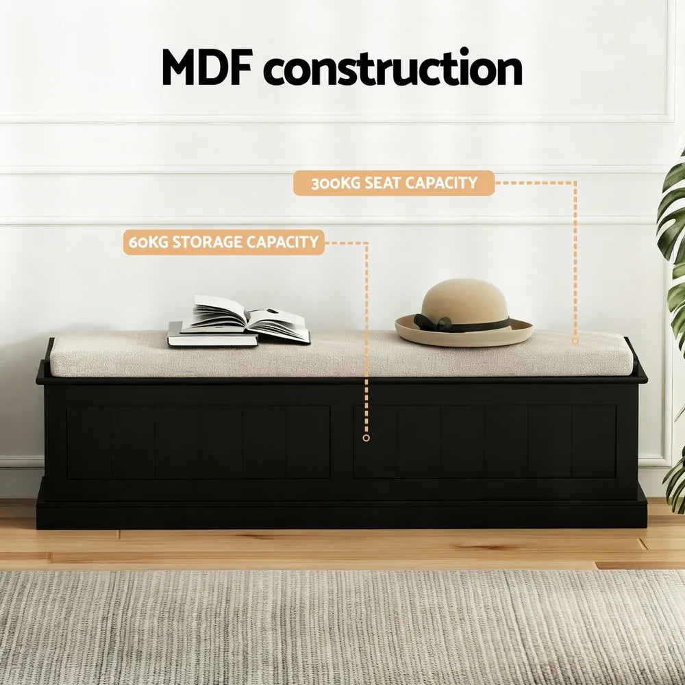 Artiss Storage Ottoman Blanket Box 140cm Fluted Black - Mekamart Australia