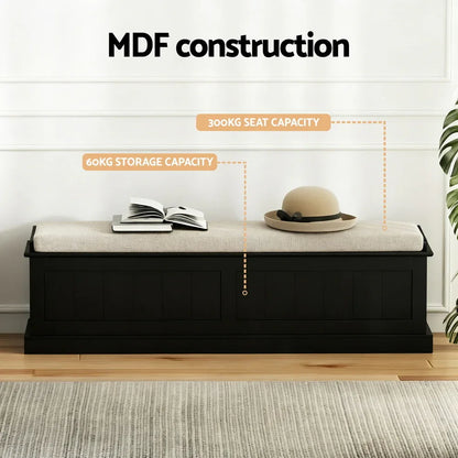 Artiss Storage Ottoman Blanket Box 140cm Fluted Black - Mekamart Australia