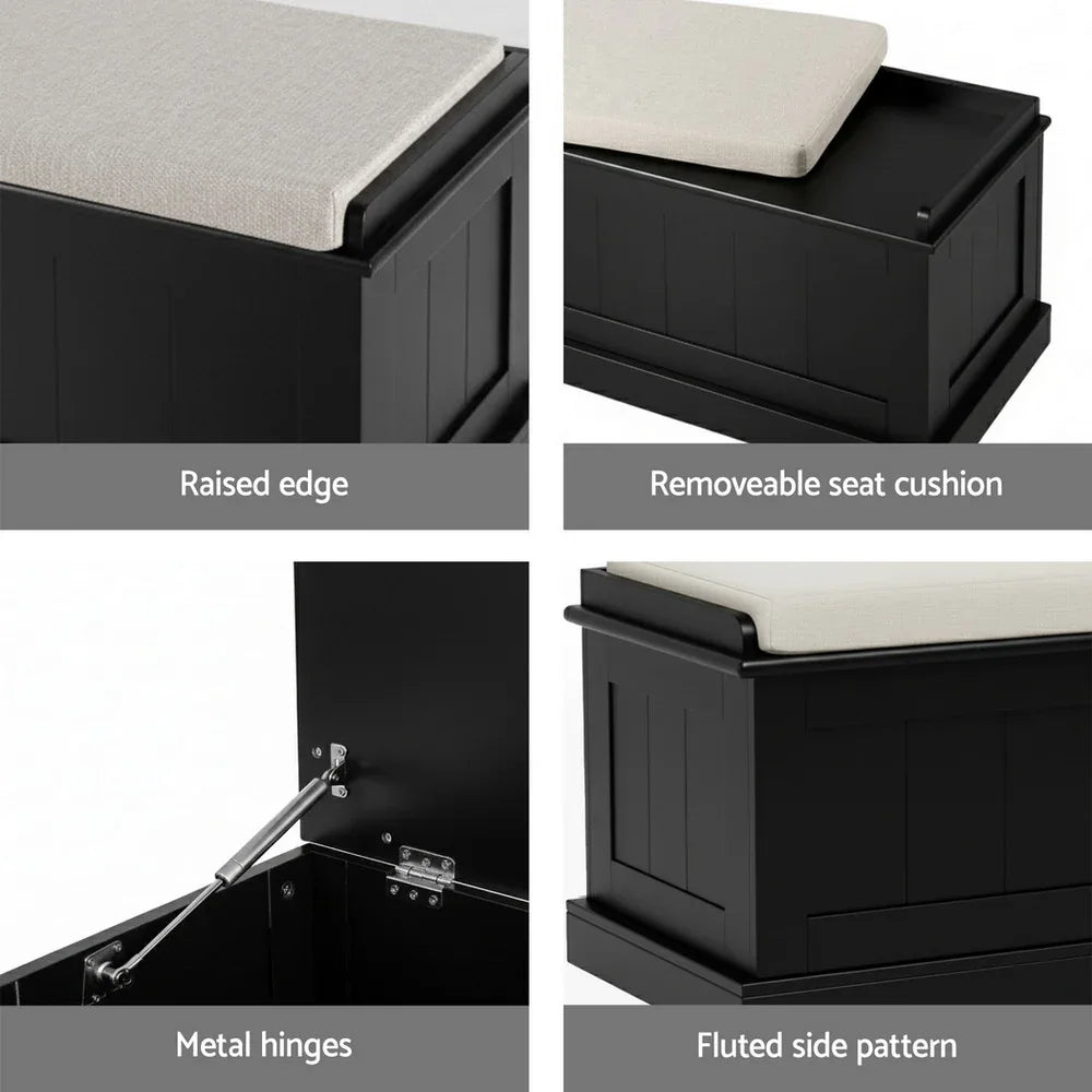 Artiss Storage Ottoman Blanket Box 140cm Fluted Black - Mekamart Australia