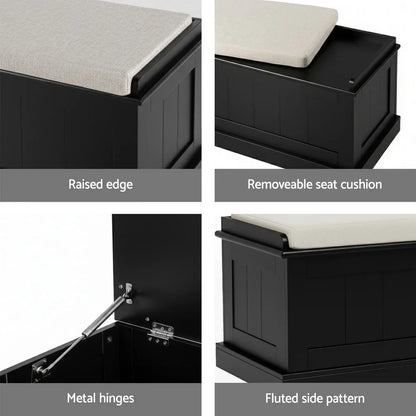 Artiss Storage Ottoman Blanket Box 140cm Fluted Black - Mekamart Australia