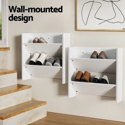 Artiss Shoe Rack 2-tier 12 Pairs Wall Mounted x2 - White - Mekamart Australia