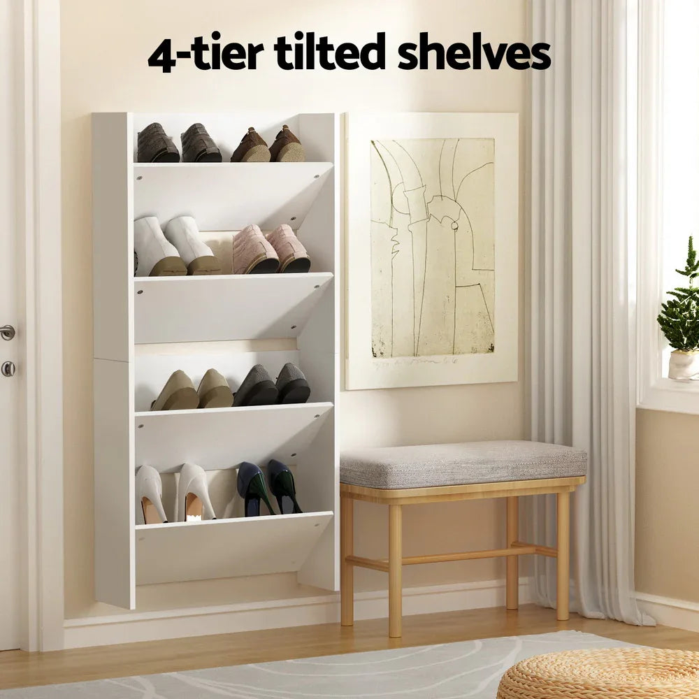 Artiss Shoe Rack 2-tier 12 Pairs Wall Mounted x2 - White - Mekamart Australia