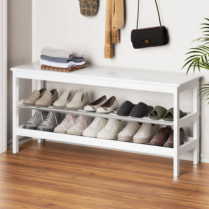 Artiss Shoe Rack Cabinet Bamboo Bench 10 Paris White - Mekamart Australia