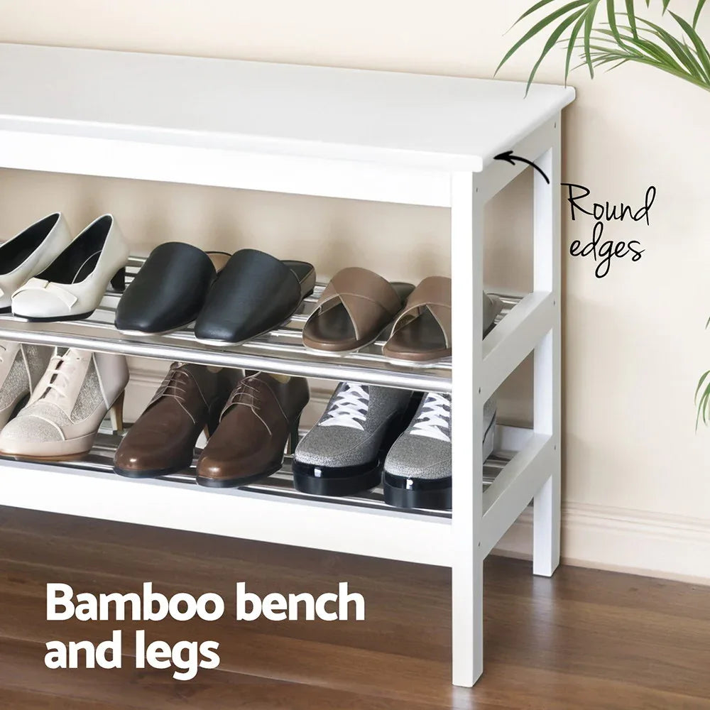 Artiss Shoe Rack Cabinet Bamboo Bench 10 Paris White - Mekamart Australia