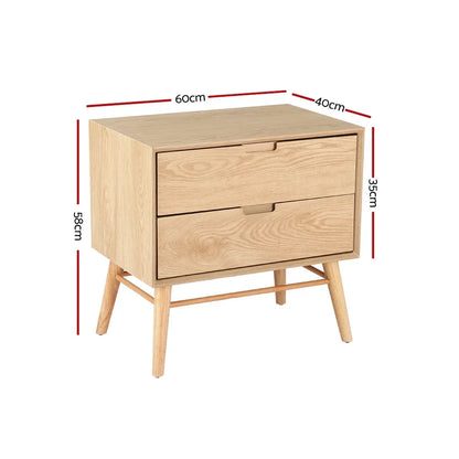 Artiss Bedside Table Drawers Side End Table Storage Cabinet Nightstand Oak GINO - Mekamart Australia