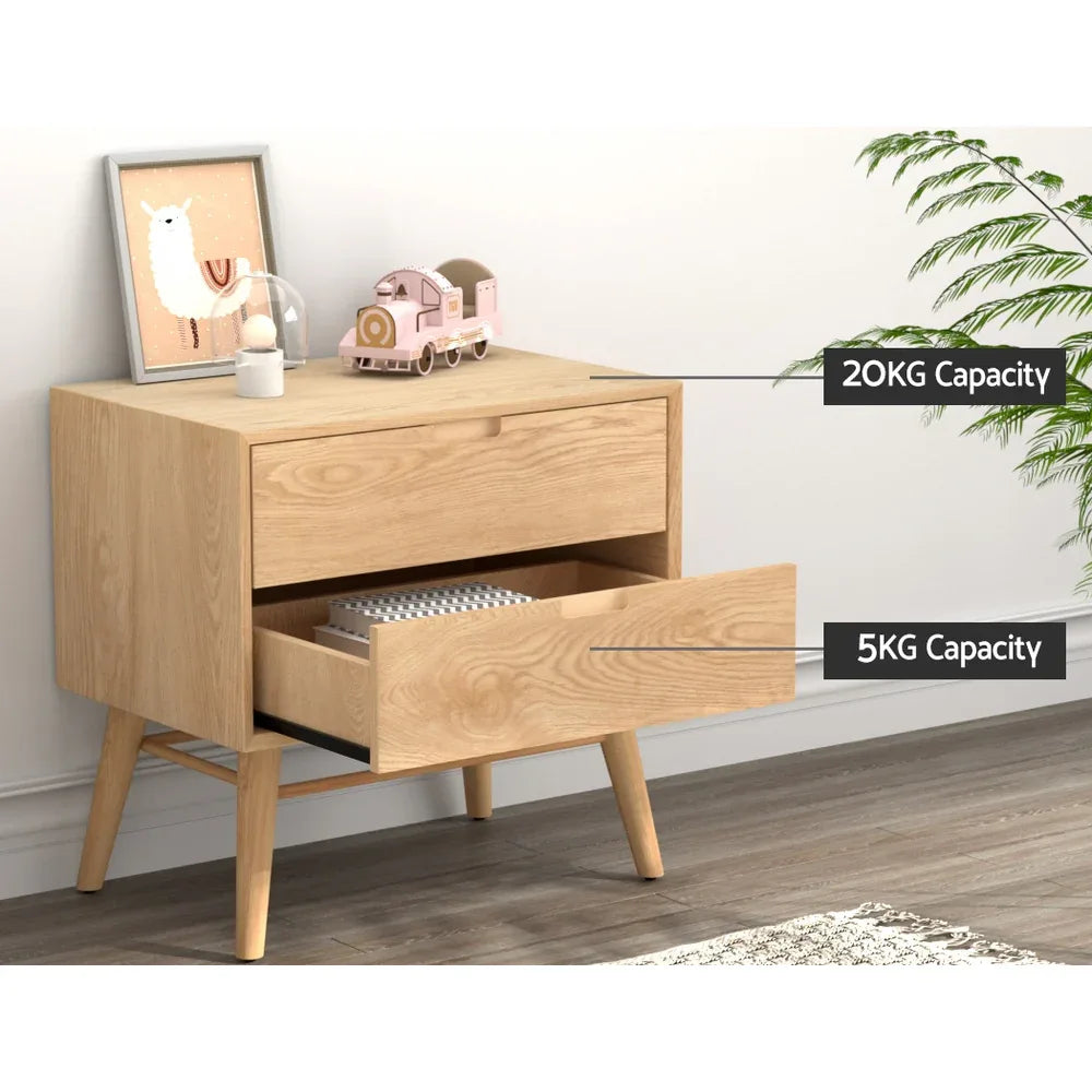 Artiss Bedside Table Drawers Side End Table Storage Cabinet Nightstand Oak GINO - Mekamart Australia
