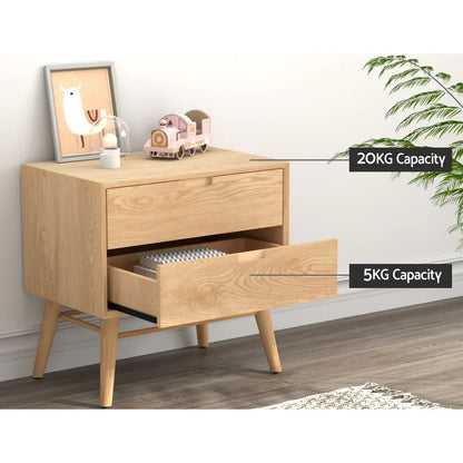 Artiss Bedside Table Drawers Side End Table Storage Cabinet Nightstand Oak GINO - Mekamart Australia