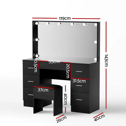 Artiss Dressing Table Vanity Desk Set Stool 10 Led Bulbs Black - Mekamart Australia