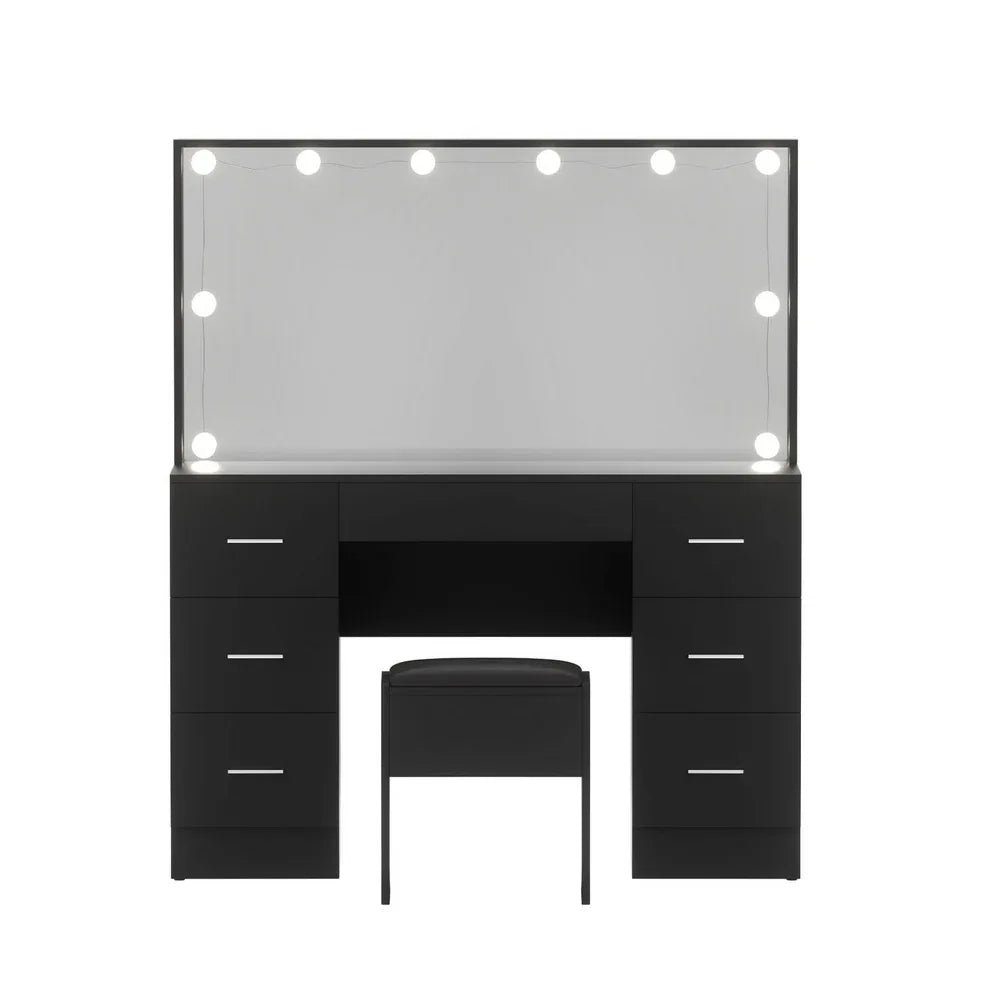 Artiss Dressing Table Vanity Desk Set Stool 10 Led Bulbs Black - Mekamart Australia