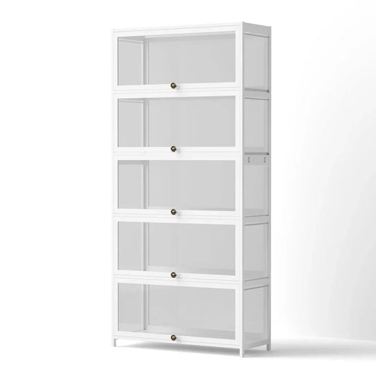 Artiss 5-Tier Display Cabinet Storage Bookshelf Clear Shelf White