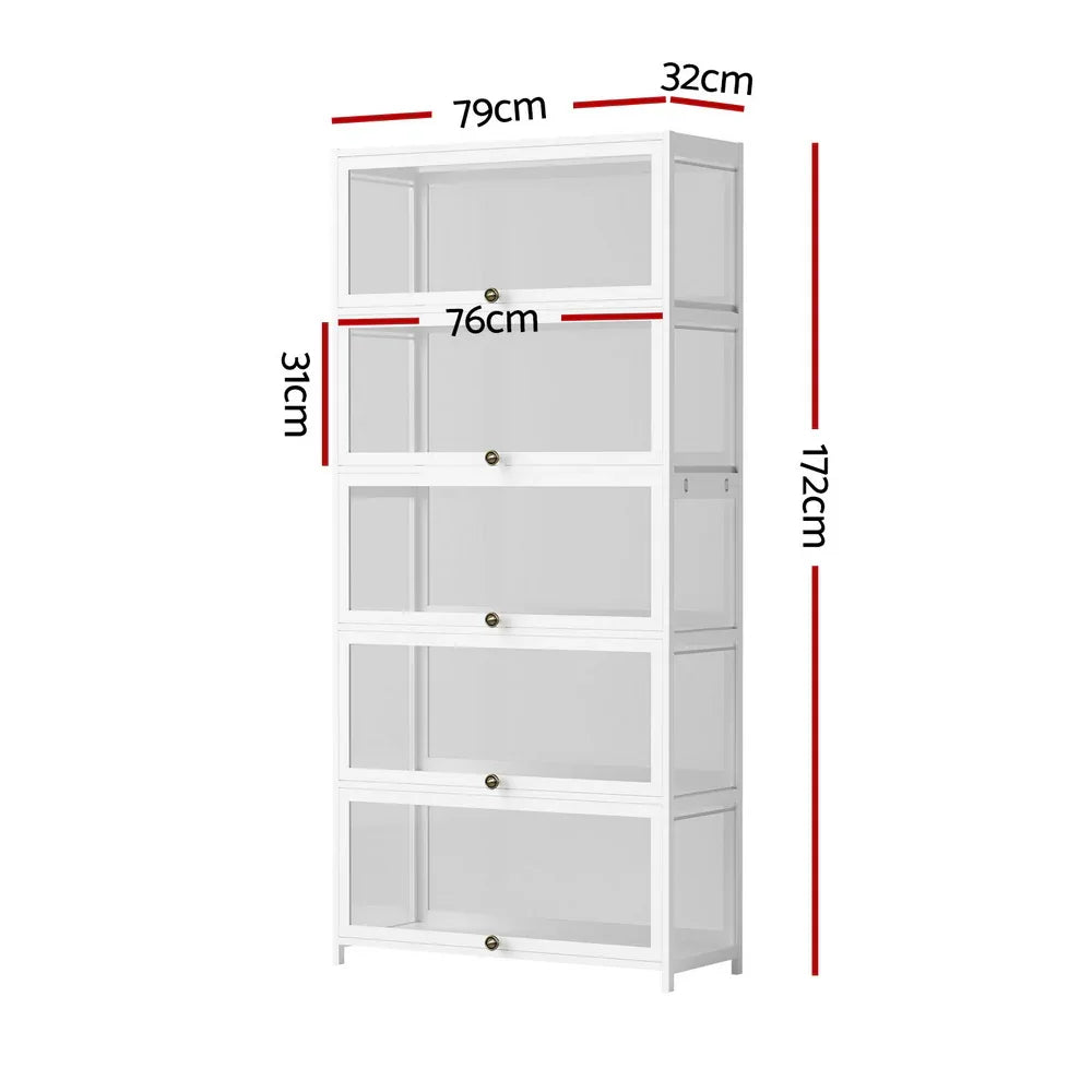 Artiss 5-Tier Display Cabinet Storage Bookshelf Clear Shelf White