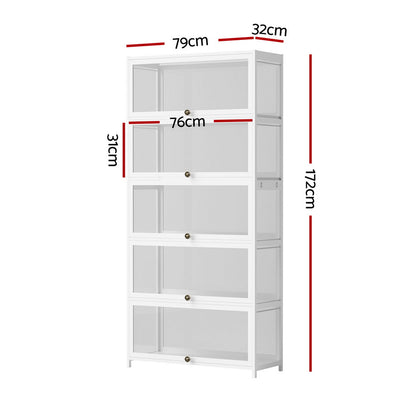 Artiss 5-Tier Display Cabinet Storage Bookshelf Clear Shelf White