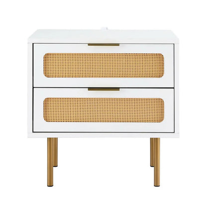 Artiss Rattan Bedside Table 2 Drawers Pine - Mekamart Australia