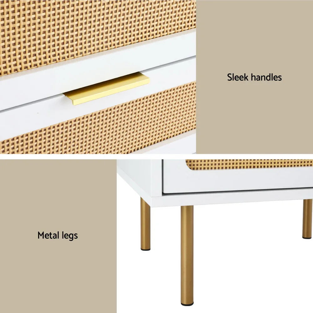 Artiss Rattan Bedside Table 2 Drawers Pine - Mekamart Australia