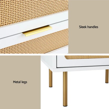 Artiss Rattan Bedside Table 2 Drawers Pine - Mekamart Australia