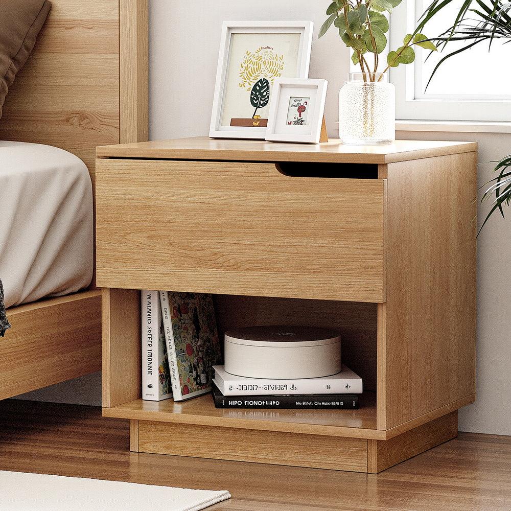 Artiss Bedside Table 1 Drawer 1 Shelf Nightstand Pine - Mekamart Australia