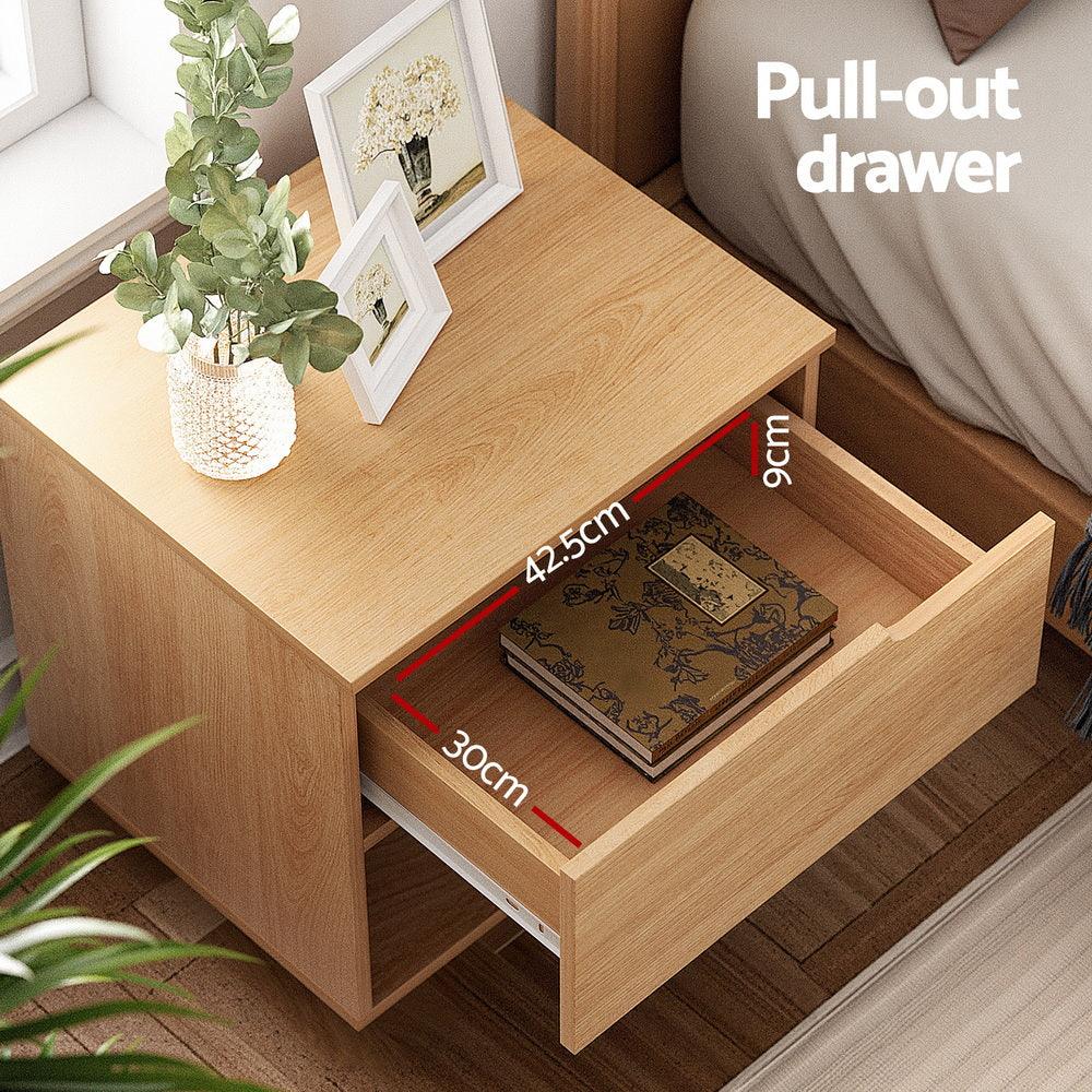 Artiss Bedside Table 1 Drawer 1 Shelf Nightstand Pine - Mekamart Australia