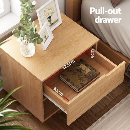 Artiss Bedside Table 1 Drawer 1 Shelf Nightstand Pine - Mekamart Australia