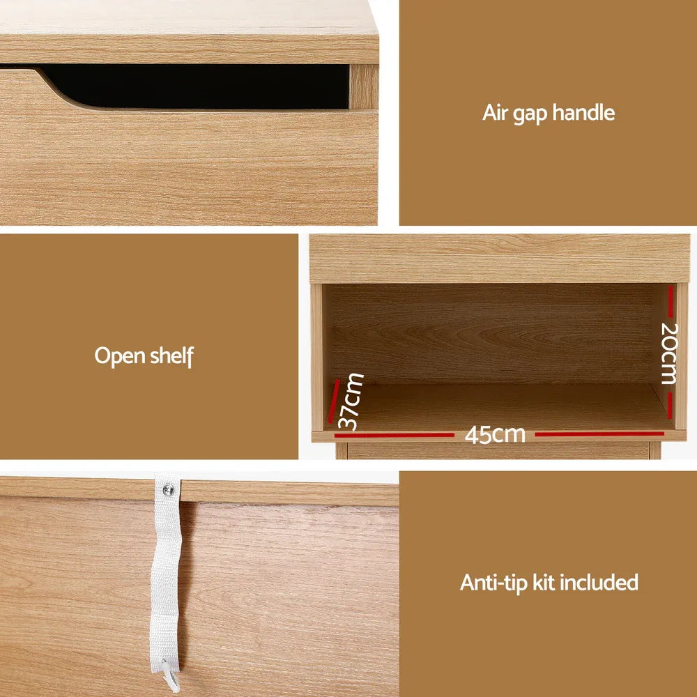 Artiss Bedside Table 1 Drawer 1 Shelf Nightstand Pine - Mekamart Australia