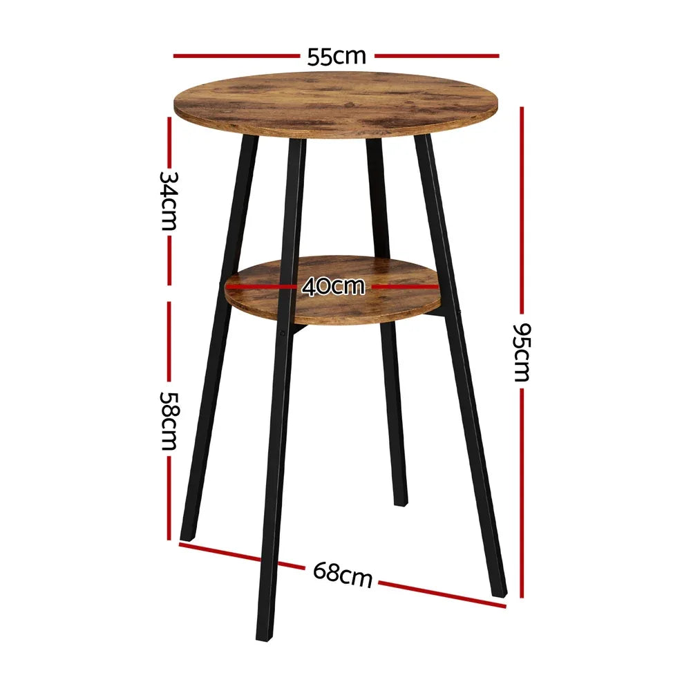 Artiss Industrial Bar Table with 2-Tier Organizer Weather-Resistant MDF Top Steel Frame - Mekamart Australia