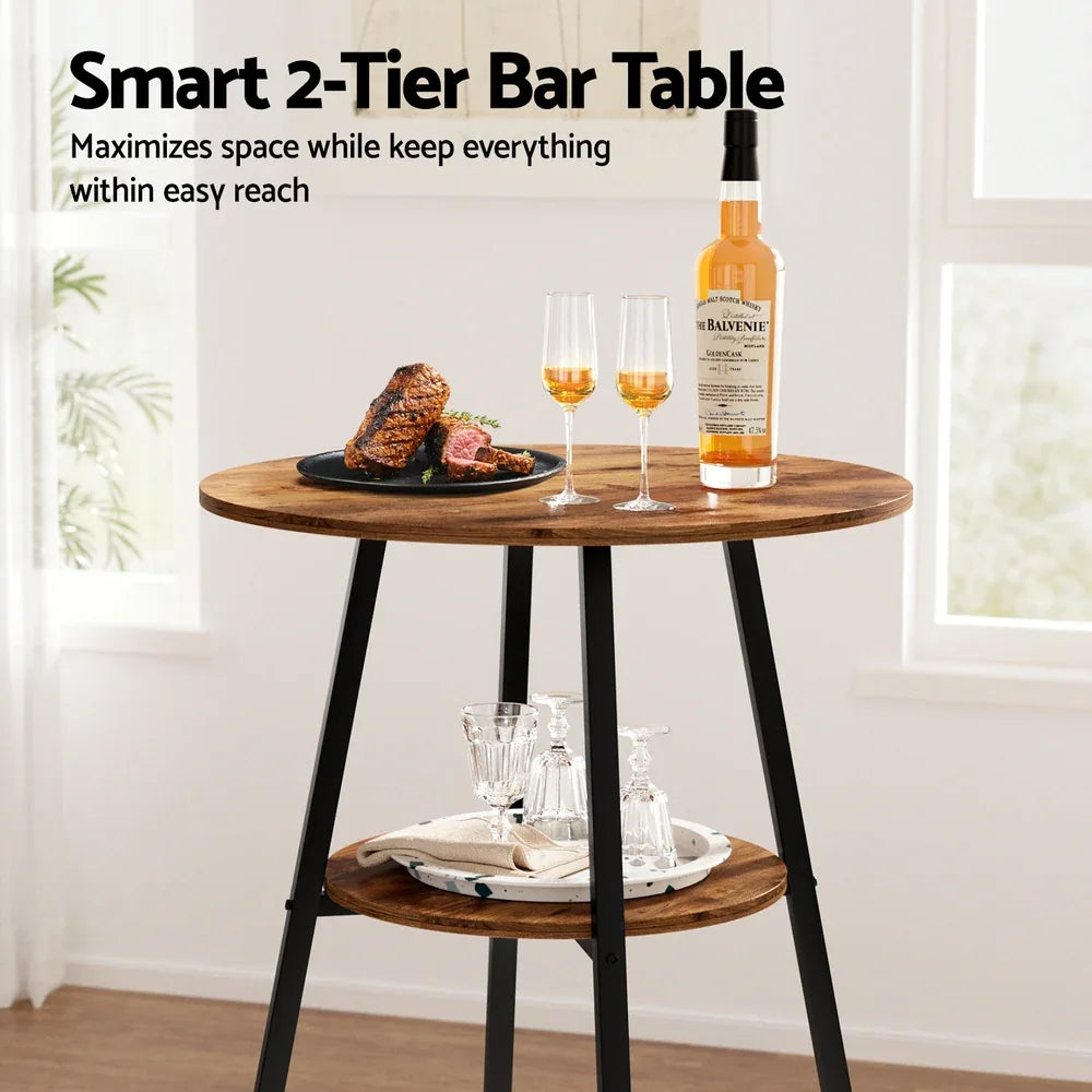 Artiss Industrial Bar Table with 2-Tier Organizer Weather-Resistant MDF Top Steel Frame - Mekamart Australia