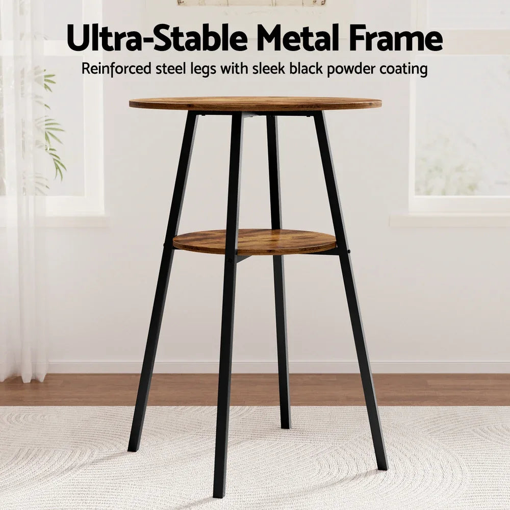 Artiss Industrial Bar Table with 2-Tier Organizer Weather-Resistant MDF Top Steel Frame - Mekamart Australia