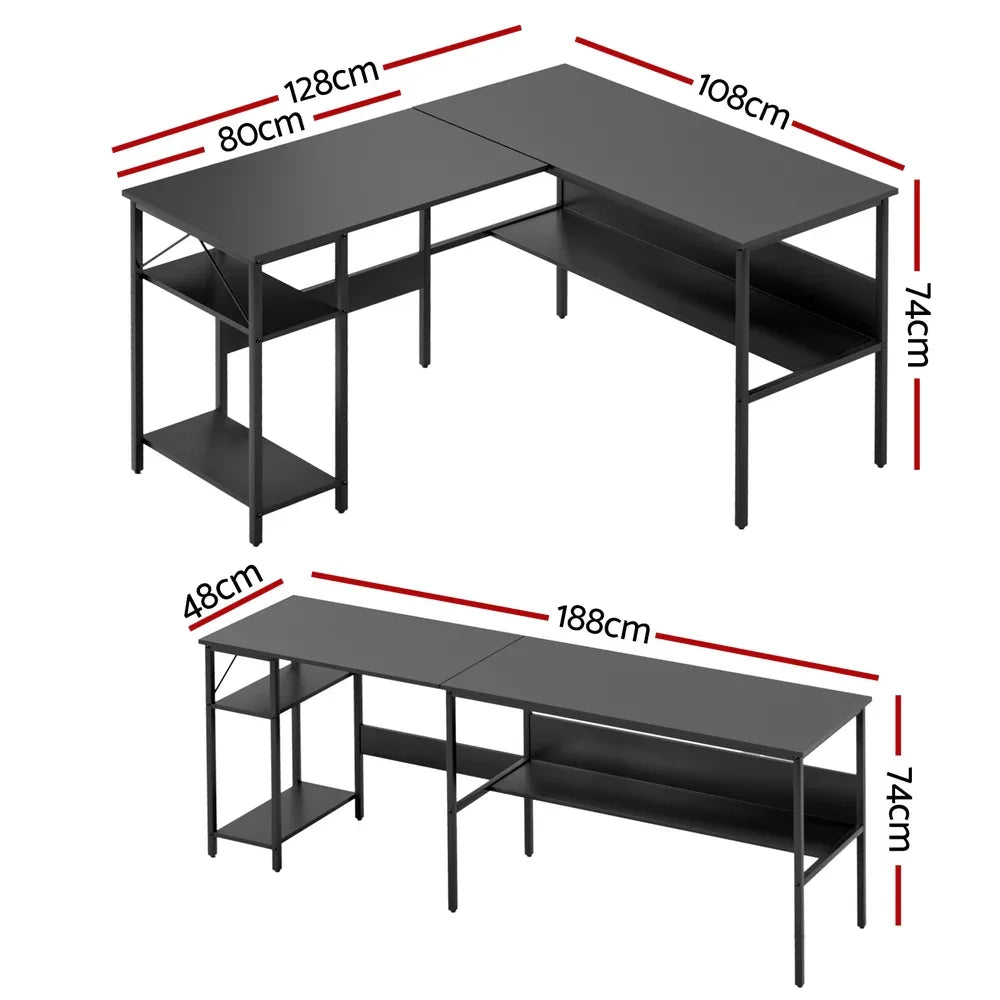 Artiss Computer Desk L shape Home Office Study Table Desks Open Shelf Black - Mekamart Australia