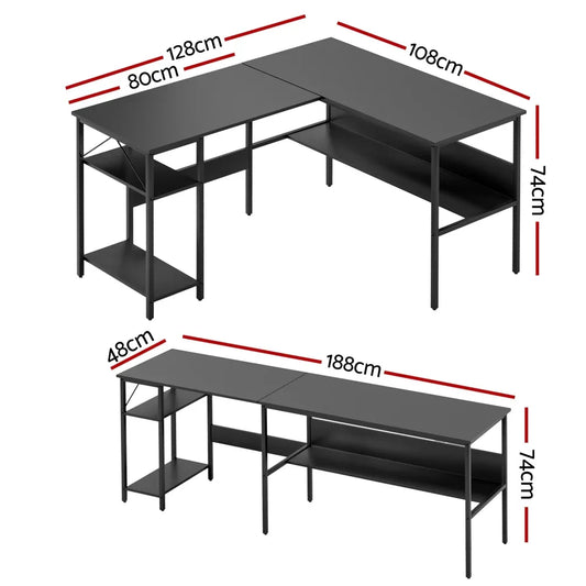 Artiss Computer Desk L shape Home Office Study Table Desks Open Shelf Black