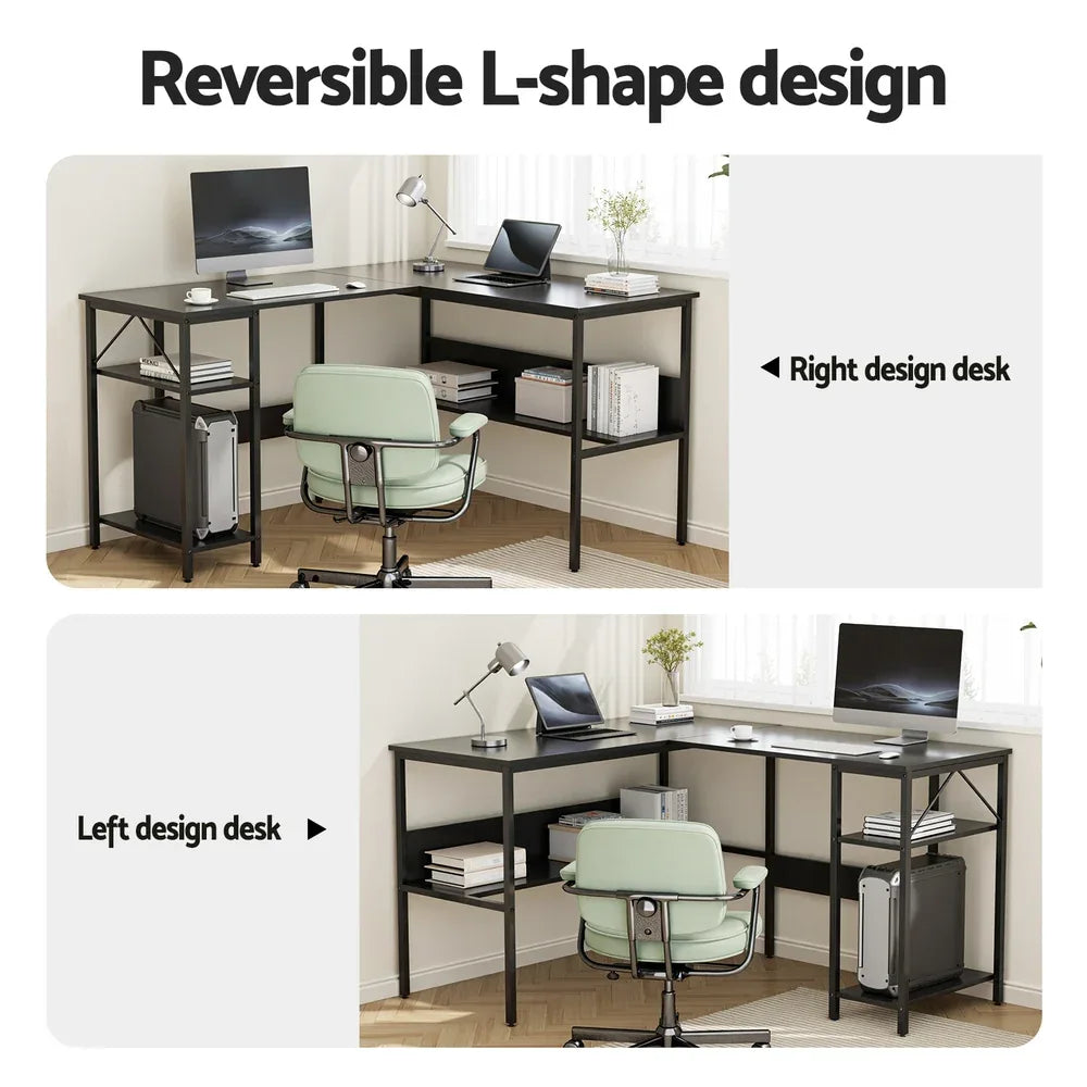 Artiss Computer Desk L shape Home Office Study Table Desks Open Shelf Black - Mekamart Australia
