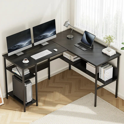 Artiss Computer Desk L shape Home Office Study Table Desks Open Shelf Black - Mekamart Australia