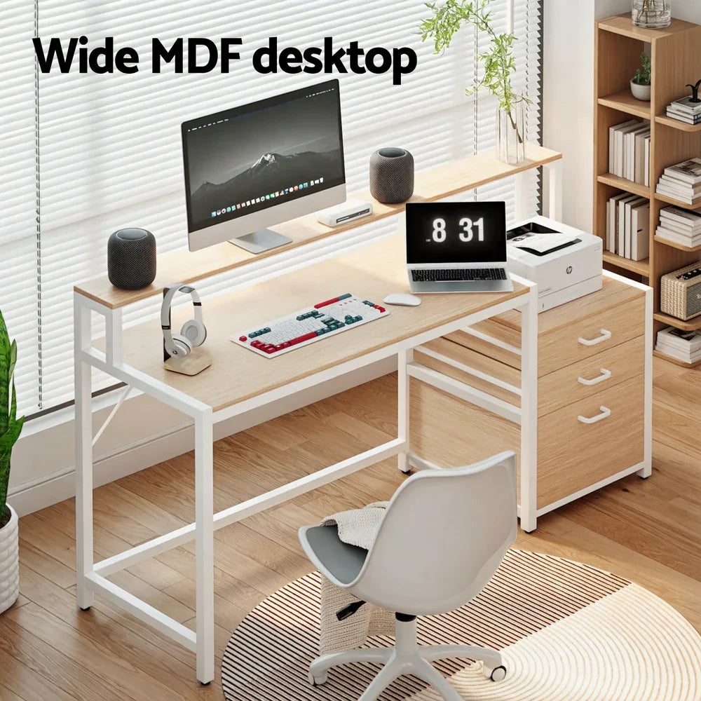 Artiss Computer Desk Home Office Study Table Desks w/Drawers Open Shelf Oak 160CM - Mekamart Australia