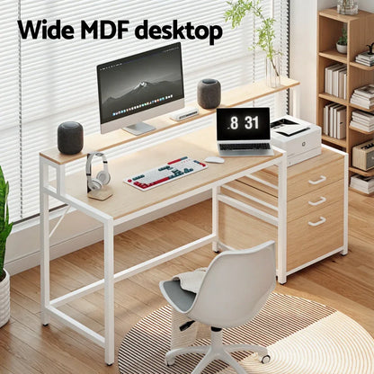 Artiss Computer Desk Home Office Study Table Desks w/Drawers Open Shelf Oak 160CM - Mekamart Australia