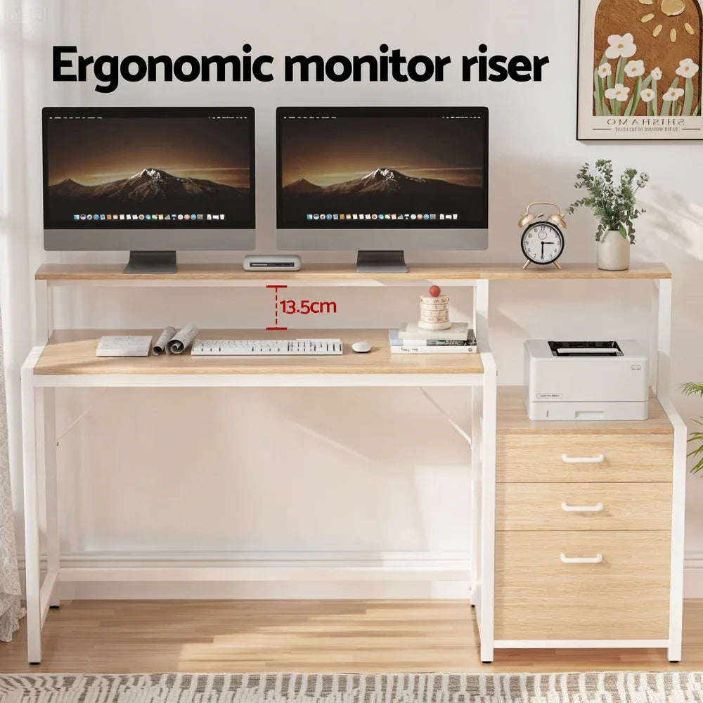 Artiss Computer Desk Home Office Study Table Desks w/Drawers Open Shelf Oak 160CM - Mekamart Australia