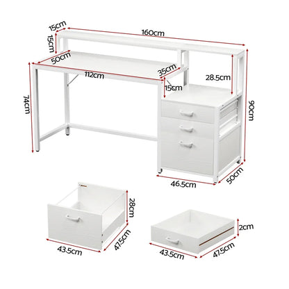 Artiss Computer Desk Home Office Study Table Desks w/Drawers Open Shelf White 160CM - Mekamart Australia