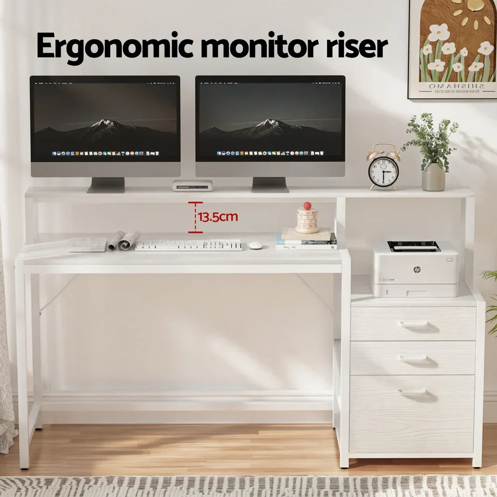 Artiss Computer Desk Home Office Study Table Desks w/Drawers Open Shelf White 160CM - Mekamart Australia