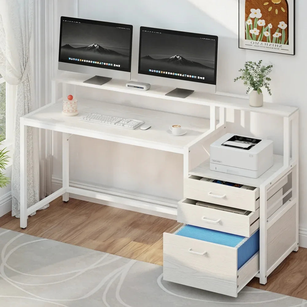 Artiss Computer Desk Home Office Study Table Desks w/Drawers Open Shelf White 160CM - Mekamart Australia